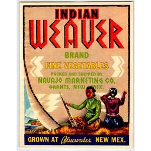 Indian Weaver Brand Vintage Vegetables Crate Label Bluewater New Mexico 1940s